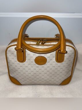 Vintage Gucci GG Monogram Satchel with Tan Leather Trim